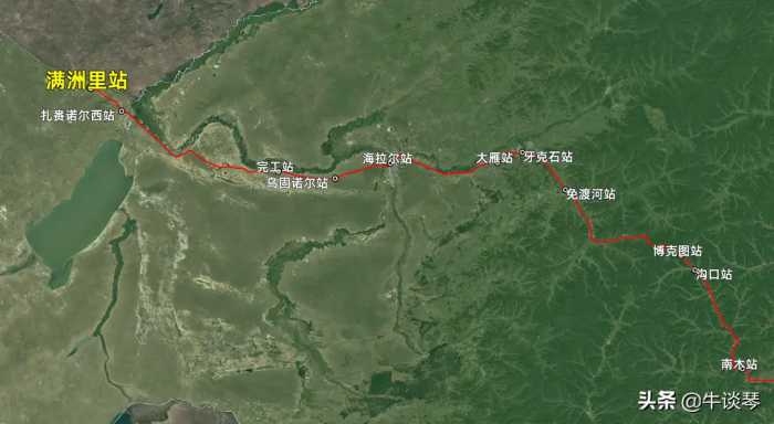 K1301次列车运行线路图：北京开往内蒙古满洲里，全程2260公里